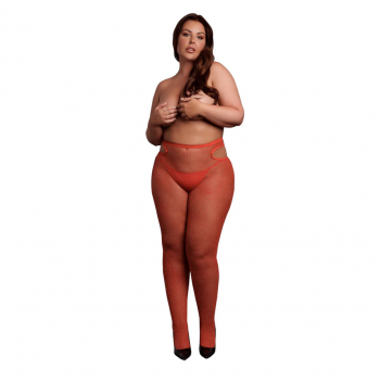 Meias Brilhantes Cut-Out - Plus Size - Vermelho/Dourado