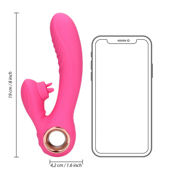 O Vibrador Loveline Rabbit possui dois motores e mais de 10 modos de vibração, é recarregável e à prova d'água. Possui função de aquecimento no corpo principal e movimento de língua para o estímulo do clítoris. Feito em