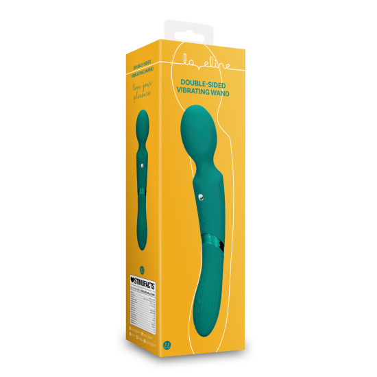 O Vibrador Loveline Wand Dupla possui 2 motores independentes com 10 modos de vibração cada, um para o lado Wand e o outro para o lado inserível. É recarregável e à prova d'água. Feito em silicone ultra macio e ABS é seg