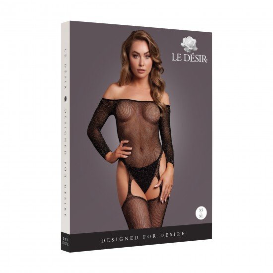 Aumente a sedução com este Bodystocking preto brilhante de ombros de fora, com meia-calça integrada para um visual sedutor e sem costura. Esta peça ousada promete cativar, exalando confiança e sensualidade. Disponível no