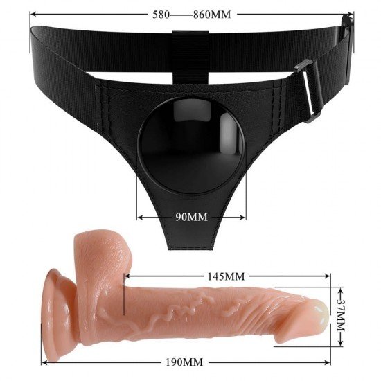 Strap-on  em um cinto - prepare-se para sessões quentes. Este dildo realista com seu eixo liso e cheio de veias preencherá a vida do seu quarto com puro prazer orgástico. Este arnês universal é uma ótima escolha par