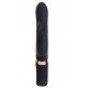 Naughty  Rabbit  é um vibrador coelho de dupla estimulação preto com detalhe dourado, feito de silicone medicinal e ABS, de toque macio e agradável. Seu fuste é liso e reto, com acabamento em ponta ar