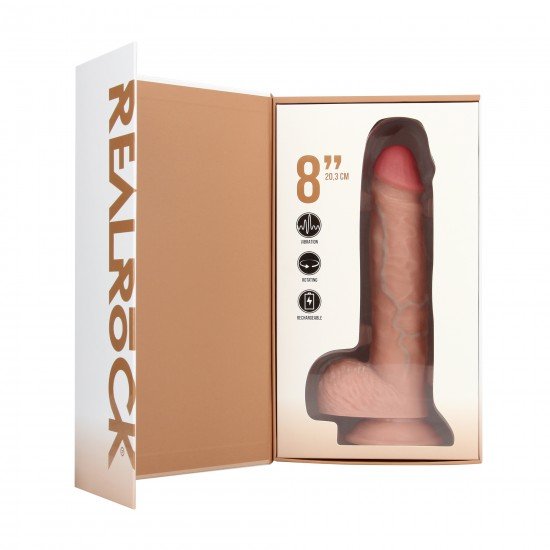 Divirta-se ao máximo com este dildo vibratório firme e macio ao toque, da RealRock®. Suas veias realistas de aparência natural no eixo, combinadas com o tamanho certo e design semelhante à pele, dão a você estimulação ex