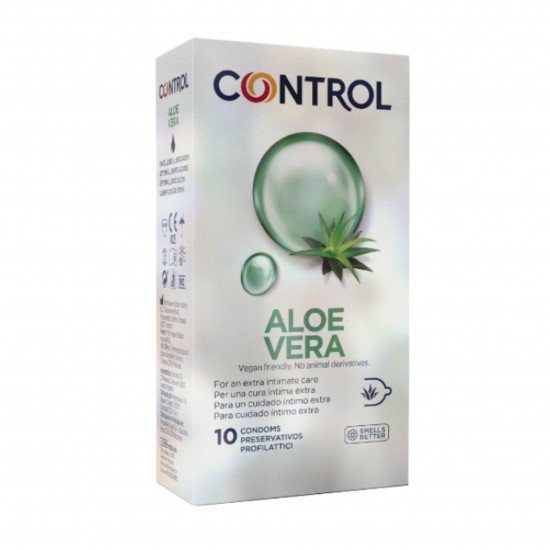 Control Aloe Vera Preservativo é um preservativo lubrificado de látex com um aroma fresco de Aloe Vera.