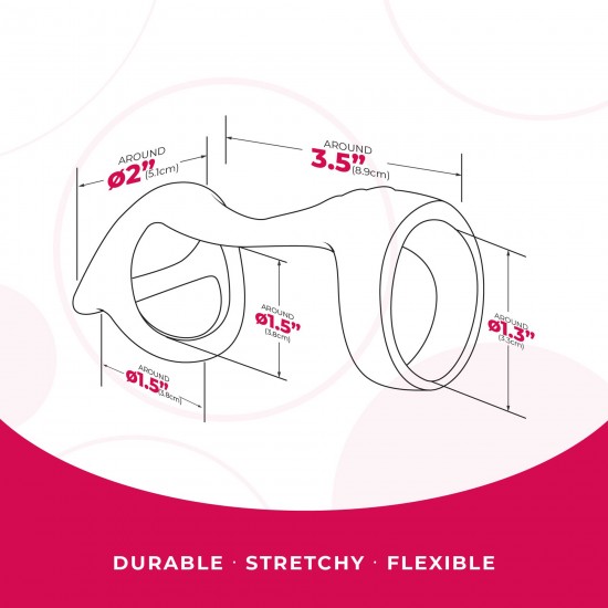 Cinta peniana com extensor de bolasAumenta a dureza e a sensibilidadeFeito de siliconeEsticávelFácil de usarFlexível e maleávelDimensões: 3,3 x 8,9 x 5,1 cm