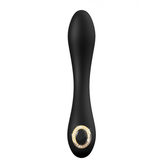 O vibrador Natasha da coleção Prestige da Dream Toys é um vibrador preto com um elegante botão em forma de diamante e uma cabeça bastante grande e flexível. O corpo do brinquedo é ligeiramente flexível. Equipado com um p