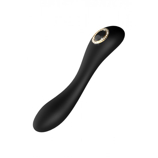 O vibrador Natasha da coleção Prestige da Dream Toys é um vibrador preto com um elegante botão em forma de diamante e uma cabeça bastante grande e flexível. O corpo do brinquedo é ligeiramente flexível. Equipado com um p