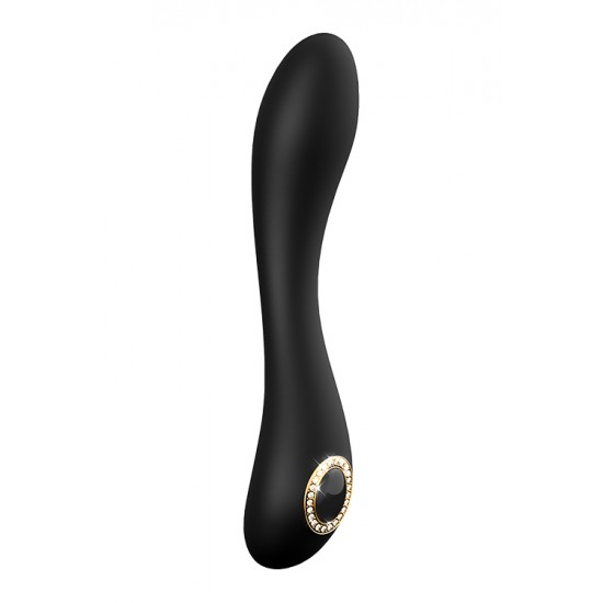 O vibrador Natasha da coleção Prestige da Dream Toys é um vibrador preto com um elegante botão em forma de diamante e uma cabeça bastante grande e flexível. O corpo do brinquedo é ligeiramente flexível. Equipado com um p