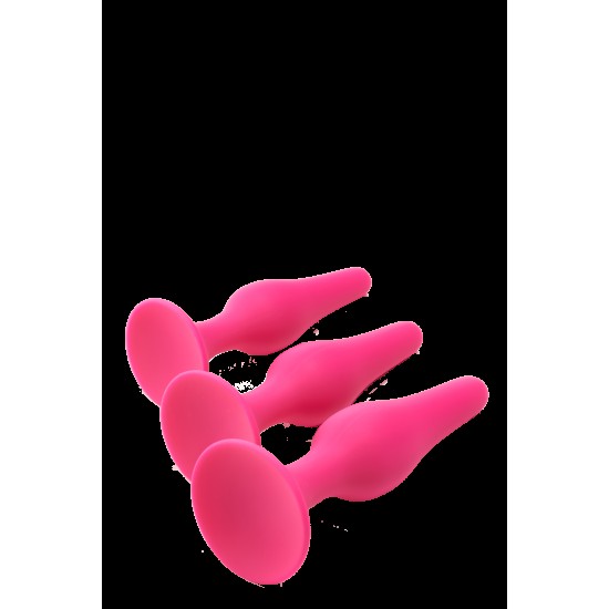 Este kit Flirts possui 3 plugues anais em 3 tamanhos. Cada plug é feito de silicone rosa macio ao toque. Um conjunto com tamanhos diferentes é perfeito para usuários que desejam variar os tamanhos dos plugues e para aque