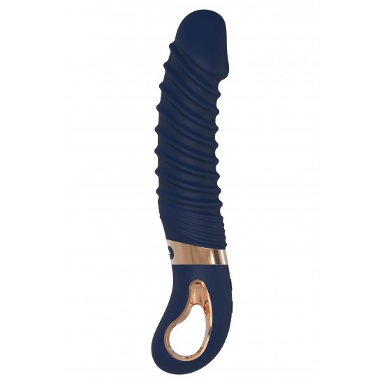 Nereos é feito de silicone azul escuro com detalhes dourados, totalmente em grande estilo com os outros brinquedos da coleção Goddess. O elegante vibrador possui uma alça em forma de anel com revestimento de metal que fa