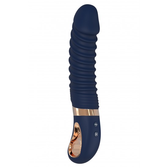 Nereos é feito de silicone azul escuro com detalhes dourados, totalmente em grande estilo com os outros brinquedos da coleção Goddess. O elegante vibrador possui uma alça em forma de anel com revestimento de metal que fa