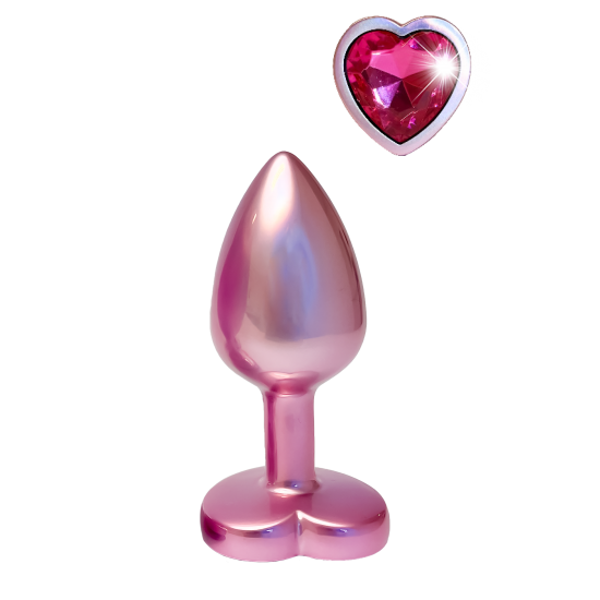 A coleção Gleaming Love apresenta este plug com acabamento em pérola rosa de tamanho pequeno e pedra preciosa. Feito de alumínio leve e suave e sem costura, este brinquedo de prazer é fácil de deslizar e a base alargada