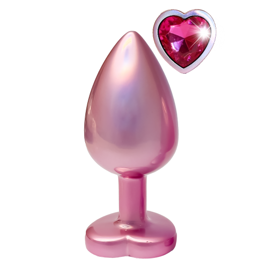 A coleção Gleaming Love apresenta este plug com acabamento em pérola rosa de tamanho pequeno e pedra preciosa. Feito de alumínio leve e suave e sem costura, este brinquedo de prazer é fácil de deslizar e a base alargada