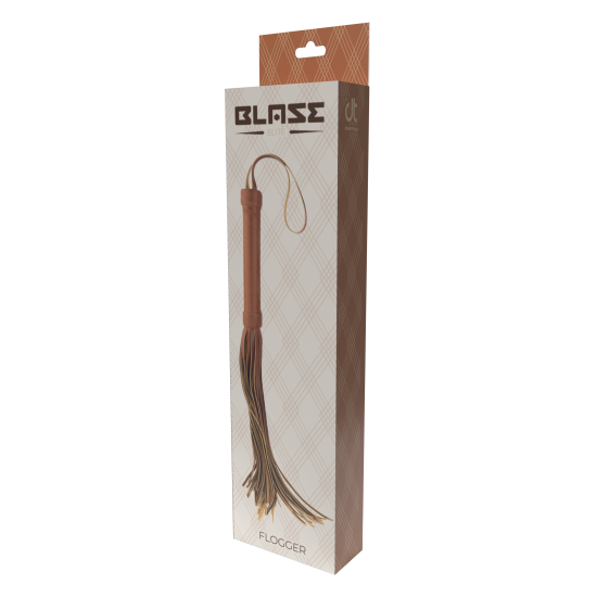 O chicote Blaze Elite tem fios de couro de 30 cm de comprimento e uma alça forte e resistente de fácil manuseio feita do mesmo material com um cordão de pulso conveniente. Projetado para satisfazer seus desejos mais erót