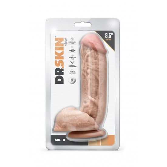 DR. SKIN MR. D 8.5 INCH DILDO WITH BALLS BEIGE