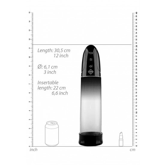 Com um comprimento total do cilindro de 20 cm  e um diâmetro de 6 cm , esta bomba USB recarregável de alta qualidade oferece amplas possibilidades de crescer em ambas as direções! A manga de inserção é feita de sili