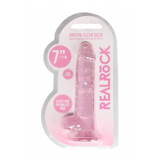 Dildo realistico com testiculos 18cm Rosa - RealRock