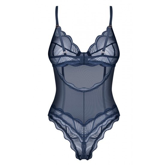 Body sem virilha em uma elegante cor azul sobre azulLook rendado delicado e transparenteSedutoramente sem virilhaAlças ajustáveisMacio e elástico para um ajuste muito confortávelElegância sensual!O body transparente sem