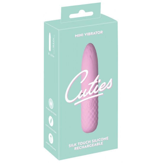 Mini vibrador da 5ª Geração Cuties Ponta vibratória achatada com textura estimulante Vibrações intensas que vão fundo Fácil de usar Design elegante em cor pastel A textura de diamante facilita a fixação Silicone av